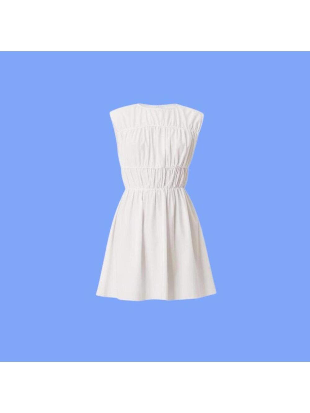 White Sleeveless Mini Dress with Gathered Waist